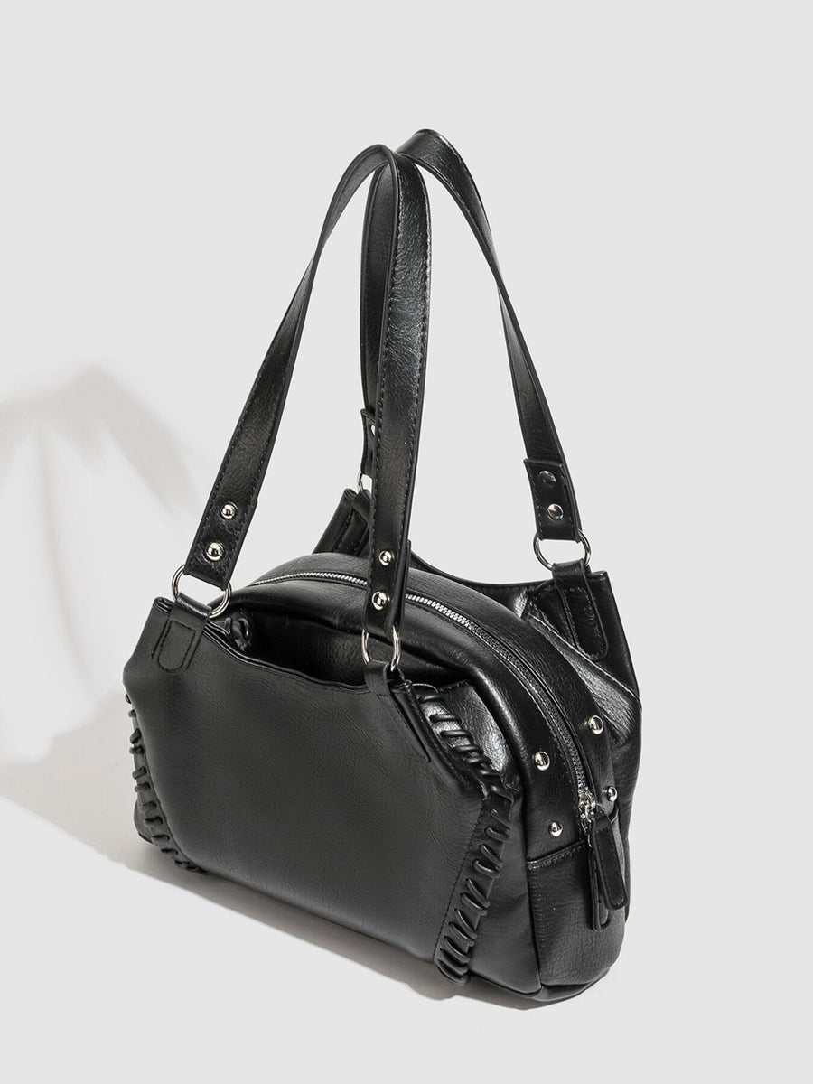 PU Leather Imported Size &amp shoulder bag in Black with boxy silhouette