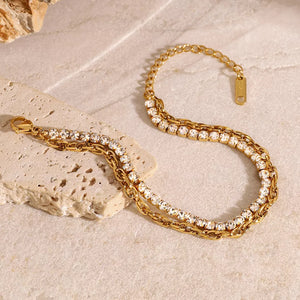 18K Gold-Plated,Stainless Steel,Rhinestone Care instructions: Avoid wearing duri bracelet in Gold with linear silhouette
