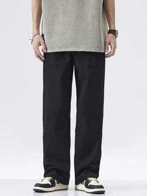 Black casual relaxed fit cargo pants with multiple pockets and a straight leg.