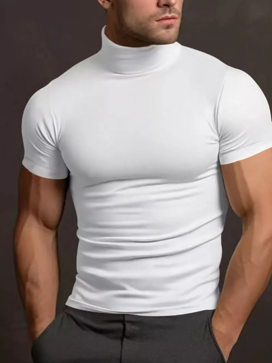 Black Men's Plus Size Short Sleeve Turtleneck T-shirt