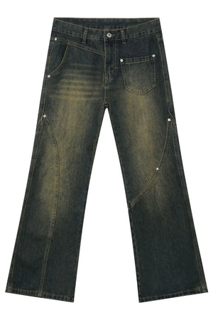 Dark faded seam detail bootcut jeans with a vintage wash