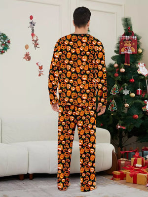 orange pajama set with family matching and long sleeve