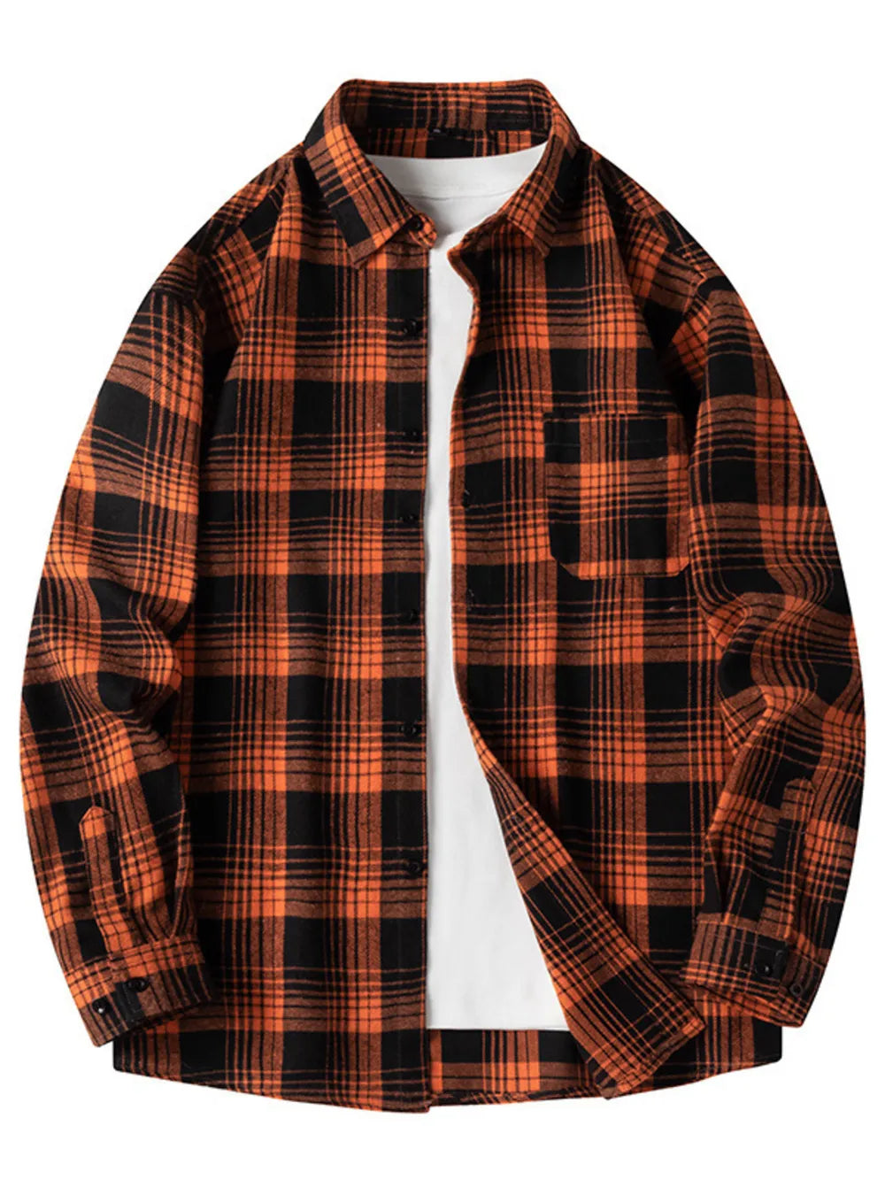 Orange Men's Plus Size Plaid Long Sleeve Shirt