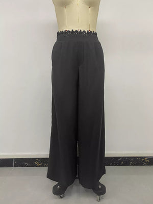 Black with wide-leg pants with lace detail 10