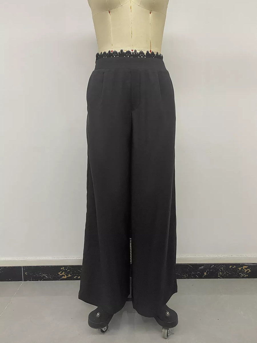 Black with wide-leg pants with lace detail 10
