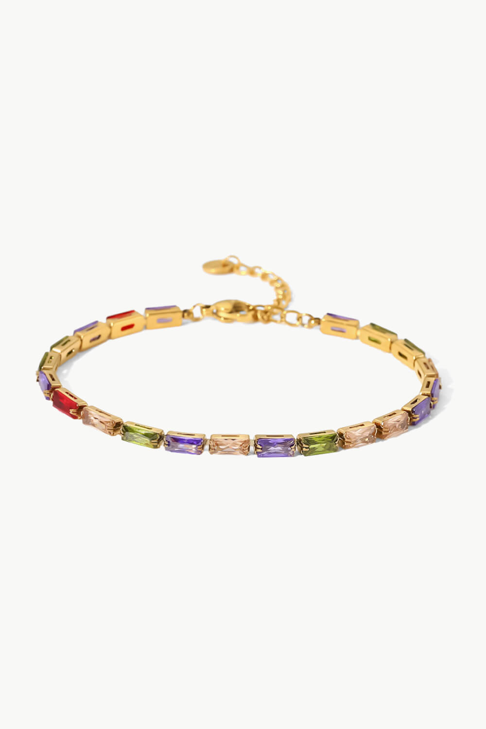 Gold chain bracelet with multi-colored baguette cubic zirconia stones