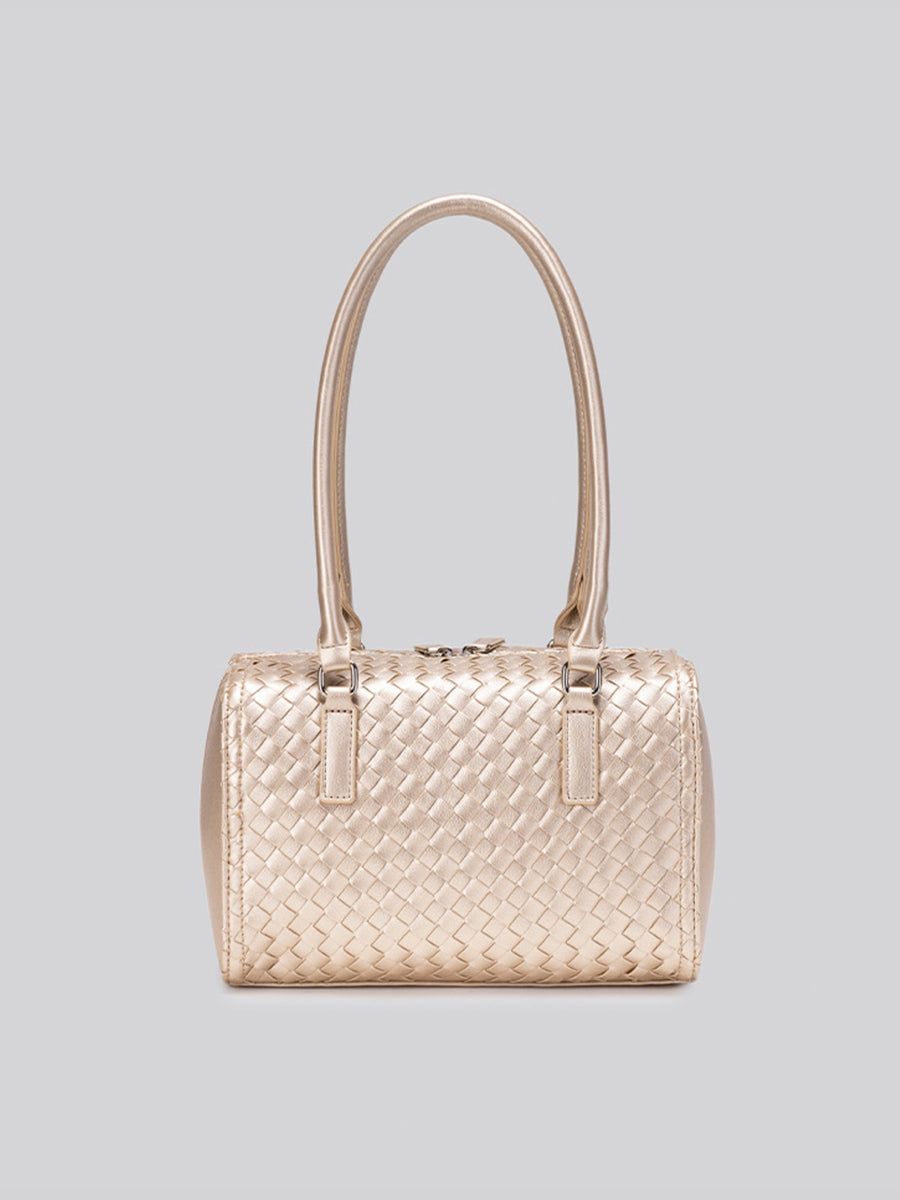 handbag in champagne gold with woven texture and woven texture
