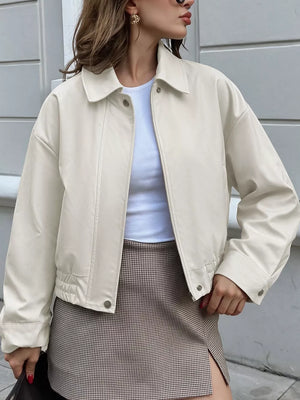 White Cropped Faux Leather Jacket