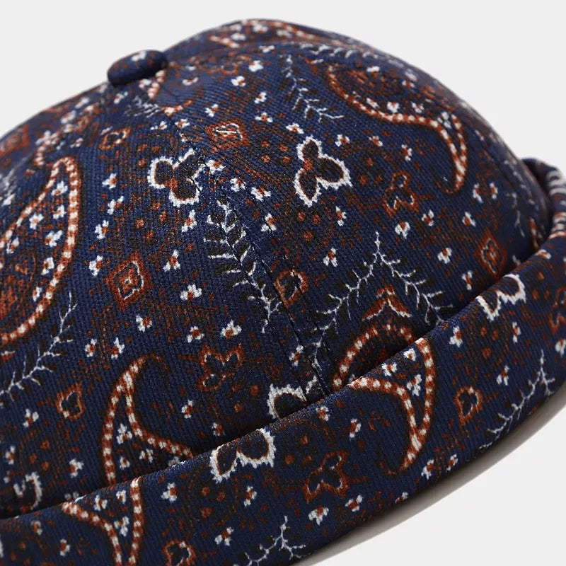 hat in Beige with paisley and adjustable strap