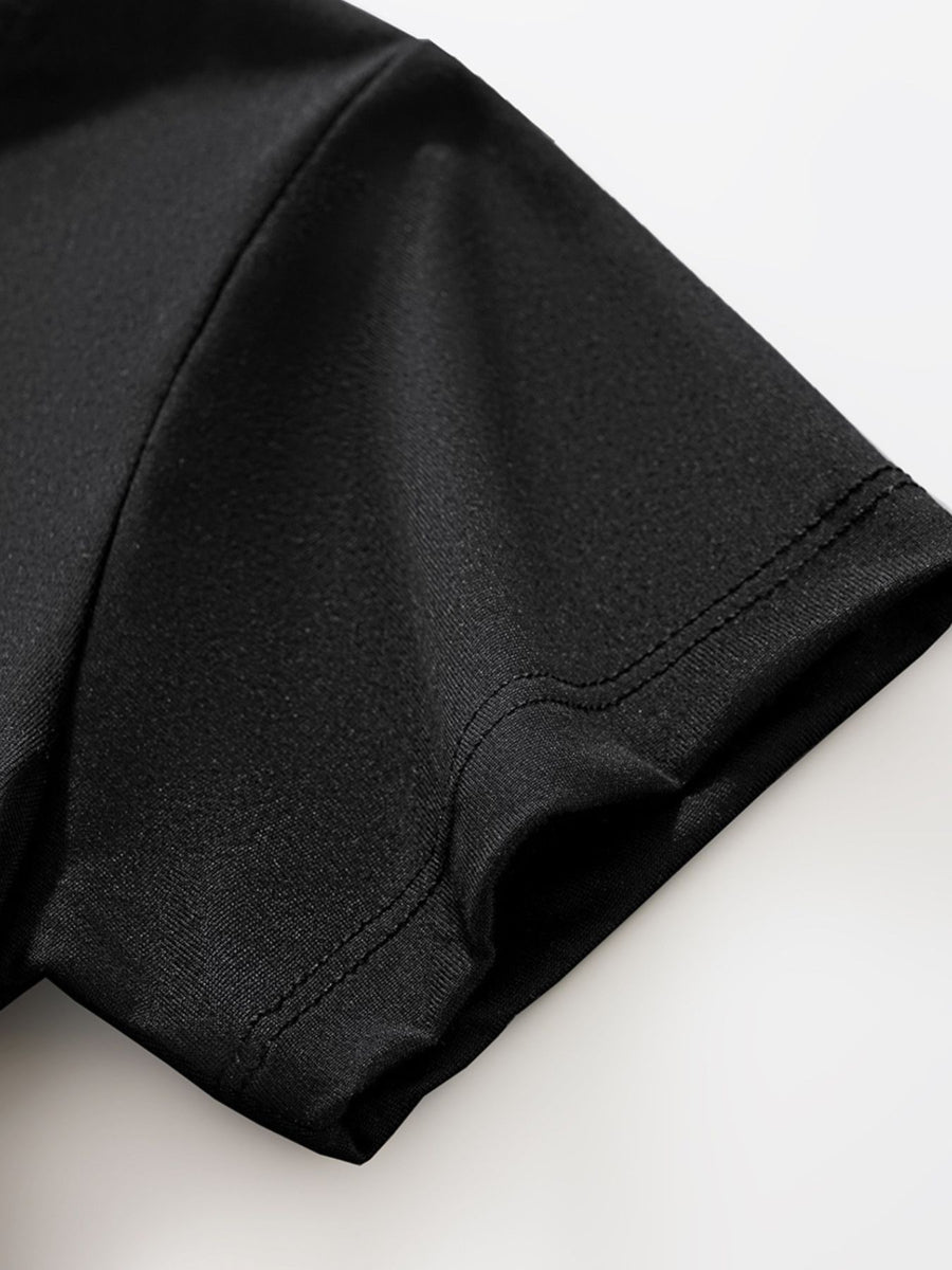 Black toddler t-shirt sleeve detail with double stitching.