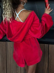 Long Sleeve Zip-up Hoodie And Shorts Set, view 11