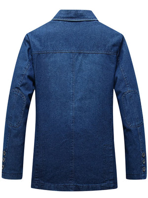 Men's Plus Size Button Up Denim Blazer in Dark
