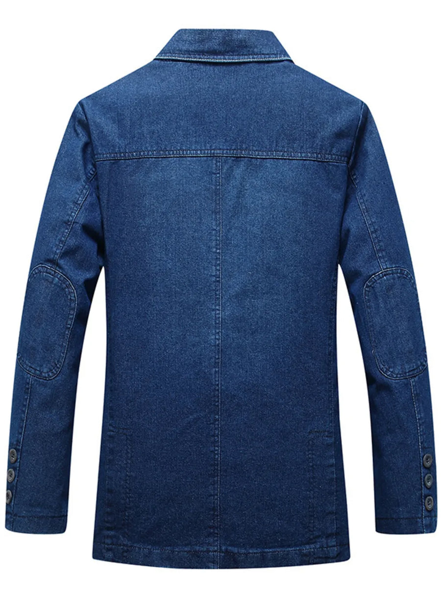 Men's Plus Size Button Up Denim Blazer in Dark