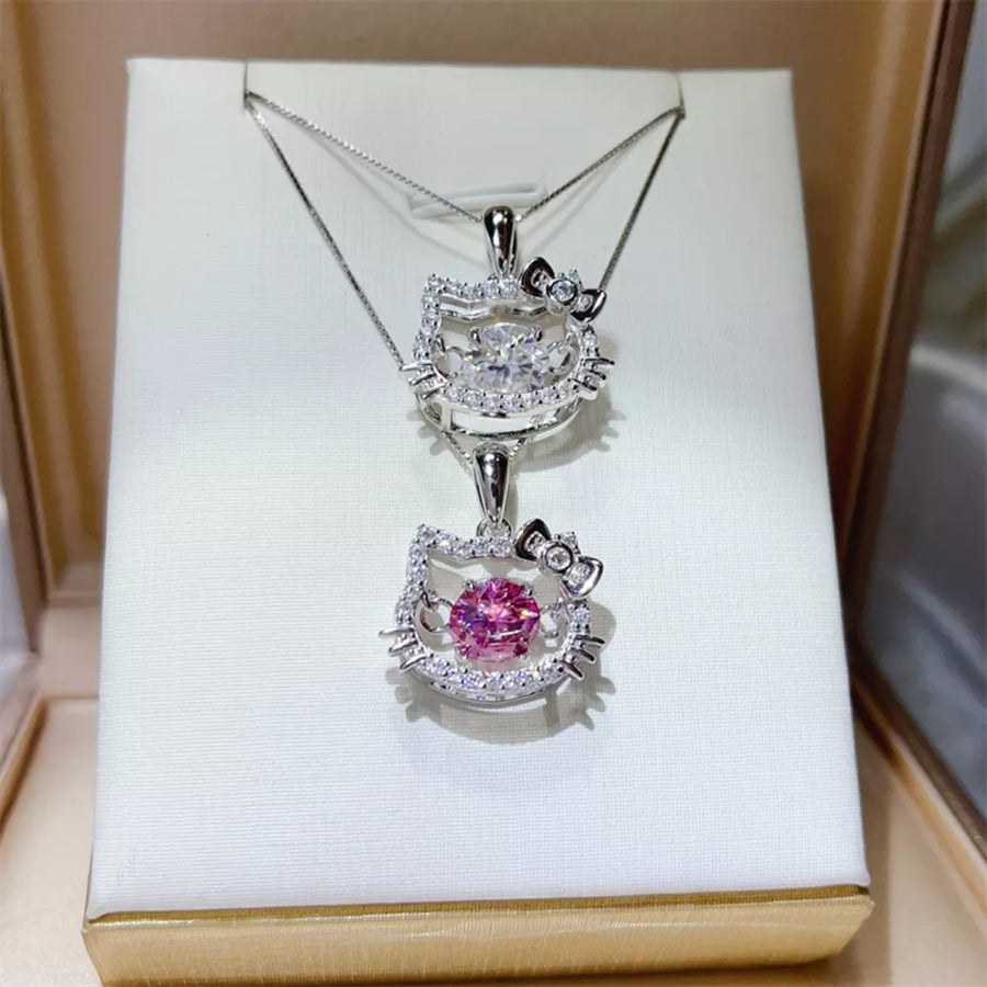 Platinum-Plated,925 sterling silver,Moissanite Carat weight: 2ct Care instructio necklace in pink with straight silhouette