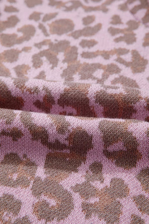 Pink knit fabric with brown leopard print