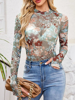 tan fitted top with mock neck