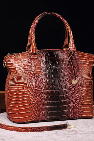 Exotic Crocodile Satchel bag in gradient brown with textured finish and top handles.