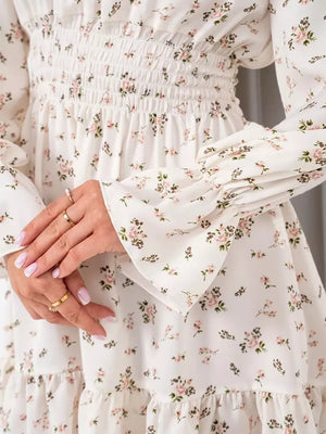 Blue with Off-shoulder Floral Ruffle Dress in Blue