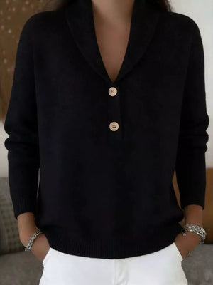 Black Button Detail Long Sleeve Sweater Plus Size