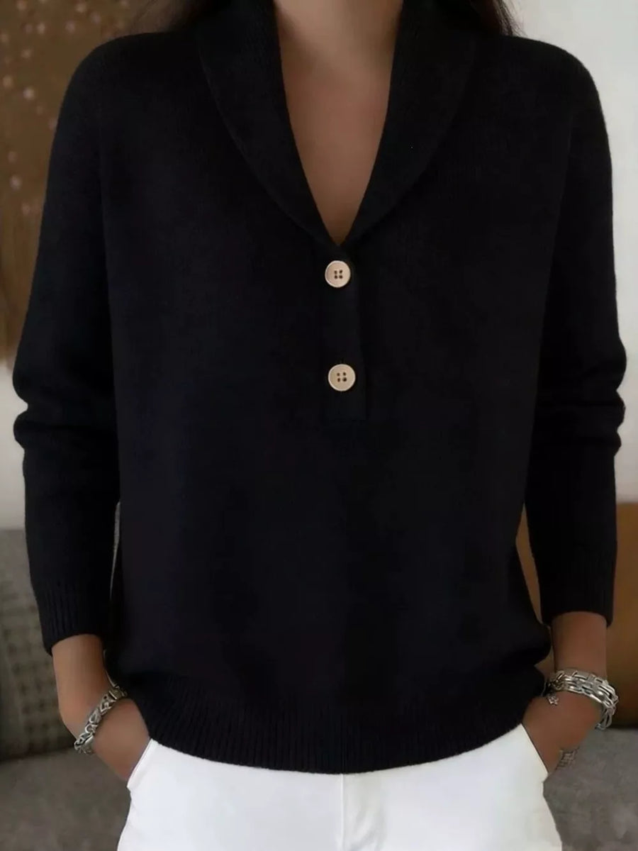 Black Button Detail Long Sleeve Sweater Plus Size