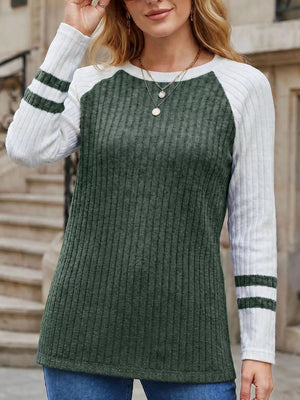 Black Ribbed Raglan Sleeve T-shirt