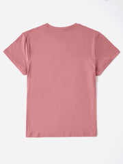 Dusty pink t-shirt with iridescent heart and cross appliqué detail