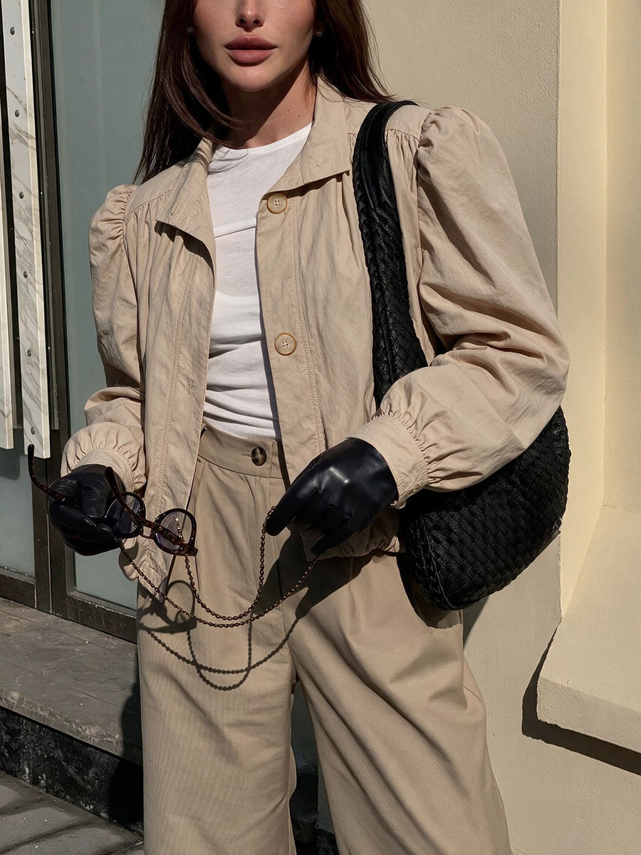 modern jacket in tan with collared