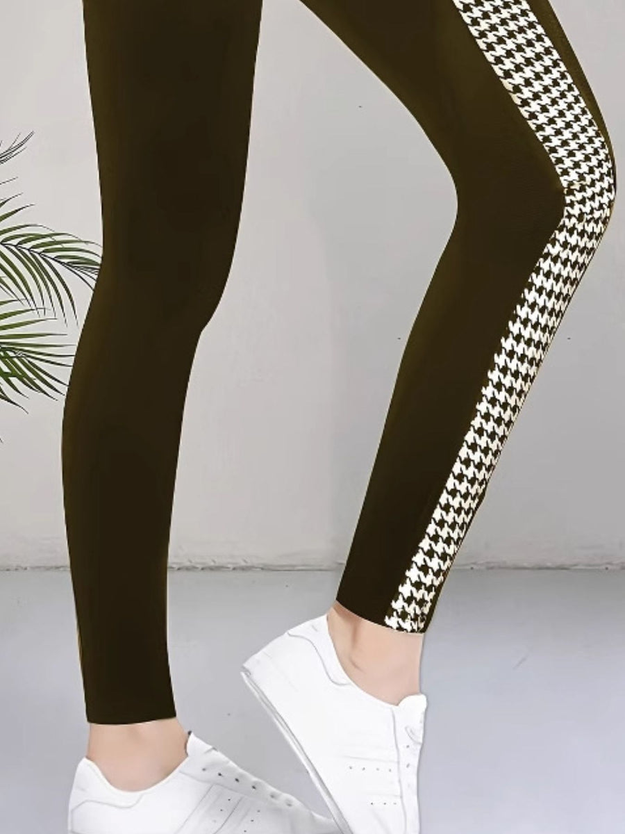 leggings featuring houndstooth in Black with 95% polyester, 5% spandex Care instructions: Machine wash cold texture