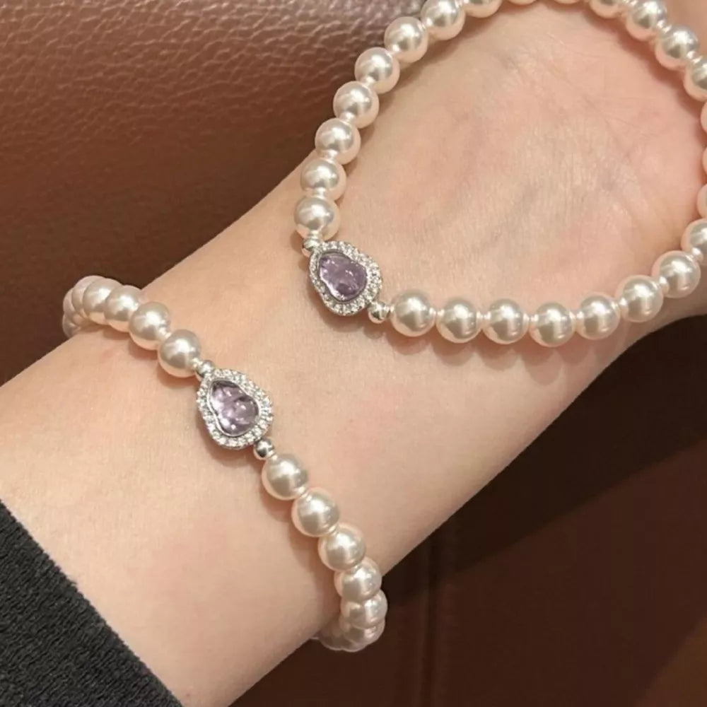 Synthetic Pearl,Crystal,Zircon Care instructions: Avoid wearing during exercise, bracelet in lavender with regular silhouette