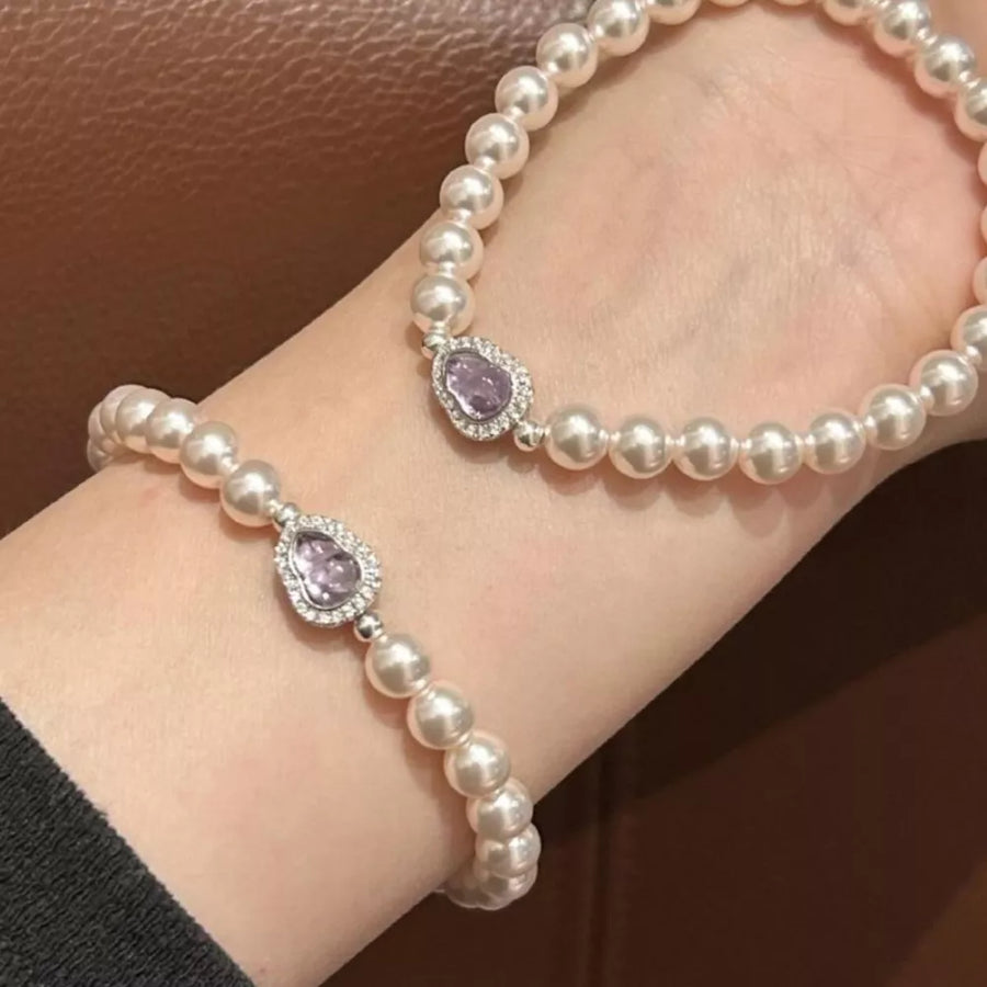 Synthetic Pearl,Crystal,Zircon Care instructions: Avoid wearing during exercise, bracelet in lavender with regular silhouette