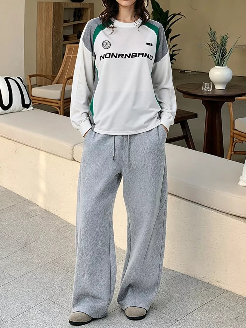 White sweatshirt with hip-length and pullover