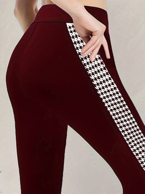 leggings featuring houndstooth in white with 95% polyester, 5% spandex Care instructions: Machine wash cold texture