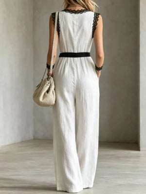 bohemian jumpsuit in off-white with v-neck