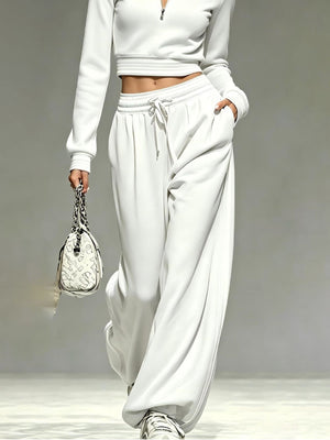 light blue lounge set with cropped, full-length and half-zip, drawstring, elastic