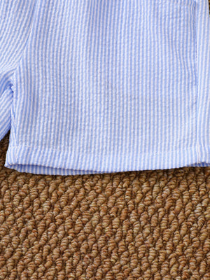 Blue and white seersucker baby shorts with cuffed hem