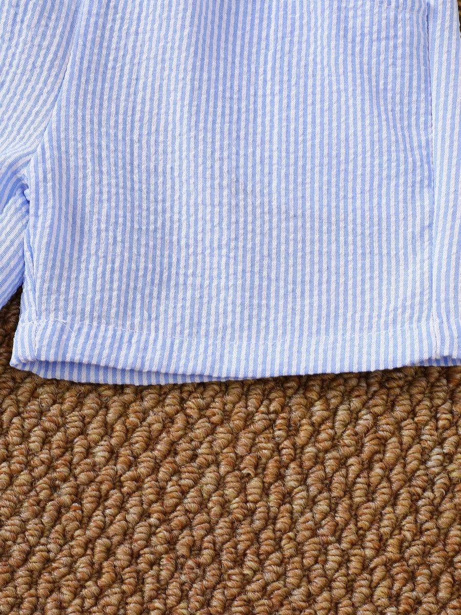 Blue and white seersucker baby shorts with cuffed hem