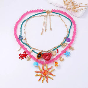necklace in hot pink featuring 3-piece set and layered fit