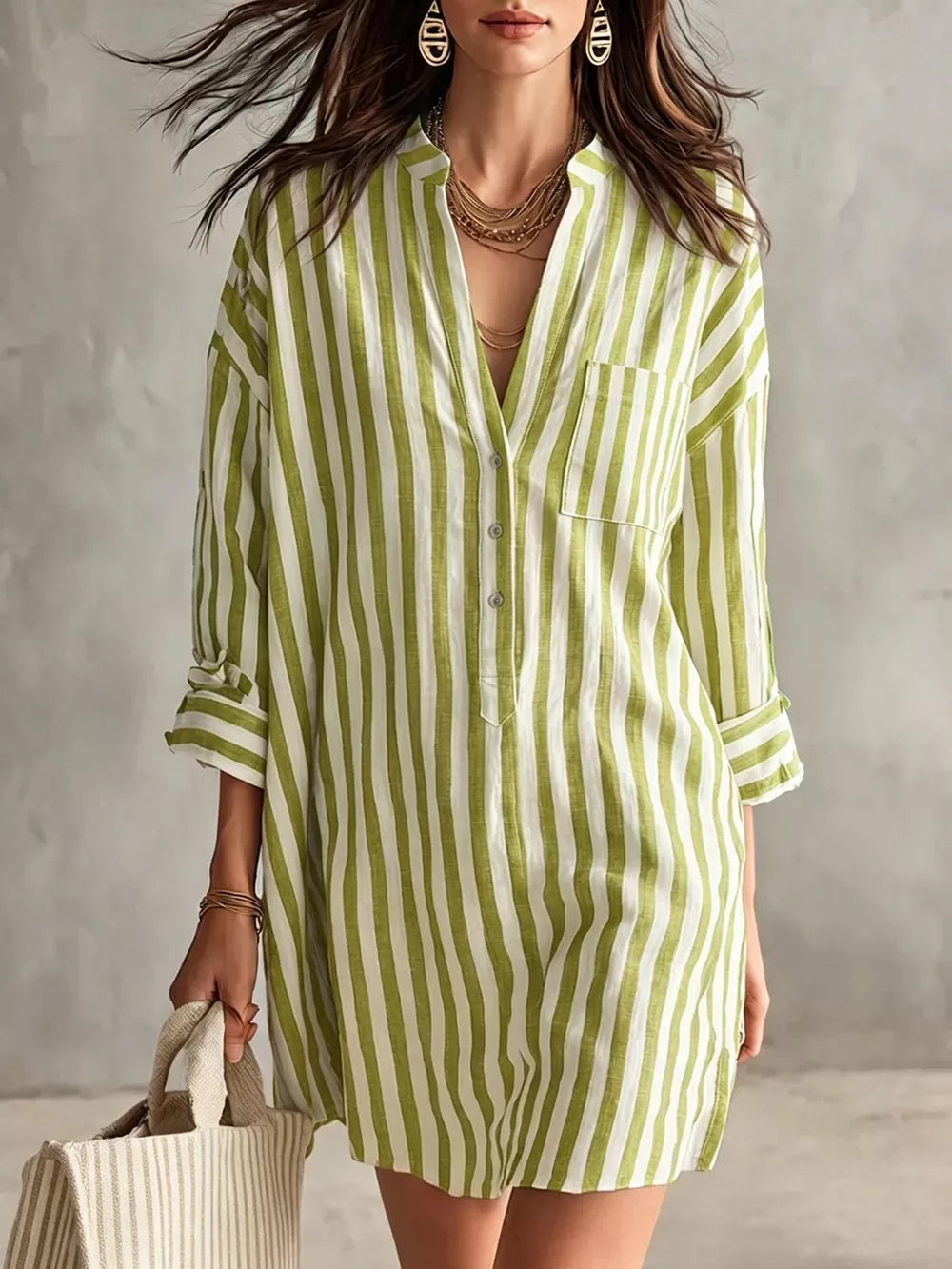 white shirt dress with pocketed and rolled sleeve