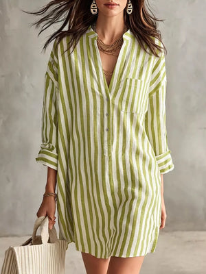 white shirt dress with pocketed and rolled sleeve