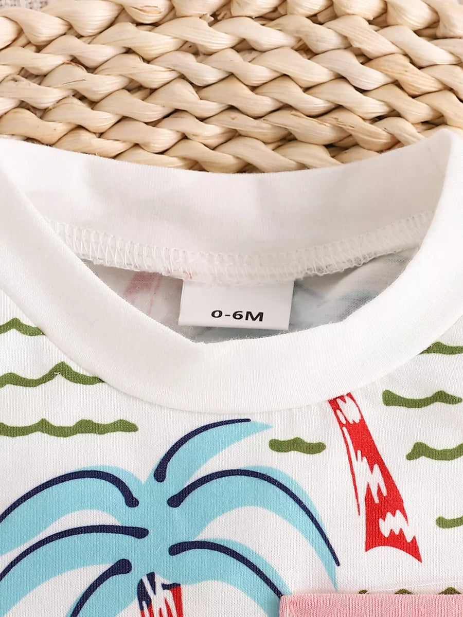 Children's Palm Tree Print T-shirt And Shorts Set in Caramel, view 12