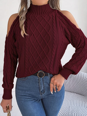 Gray pullover sweater with pullover and cable knit