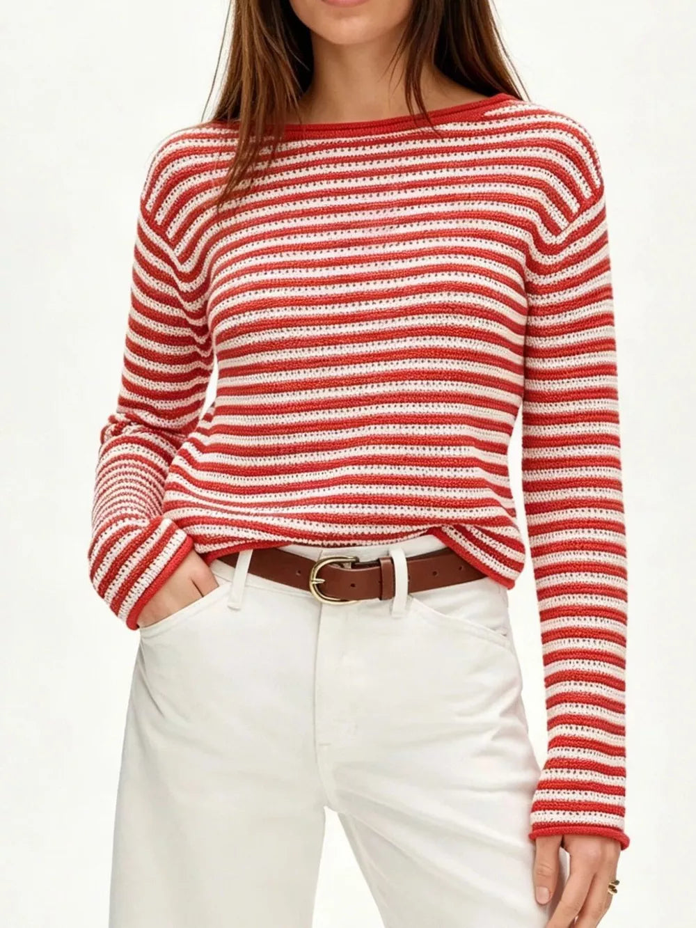pullover sweater in light blue with striped and stretch