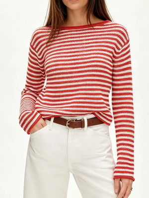 pullover sweater in light blue with striped and stretch