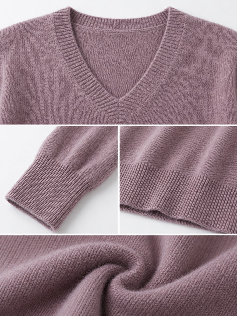 v-neck sweater in Leaf Green with lightweight and hip-length