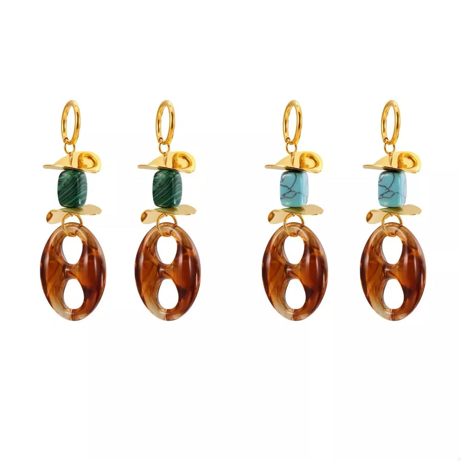 earrings in Turquoise with geometric shapes and 2.9 inches