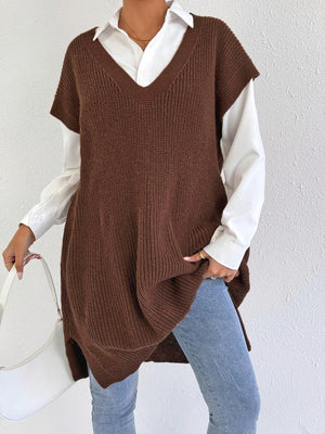 Navy Blue sweater vest with tunic-length and pullover