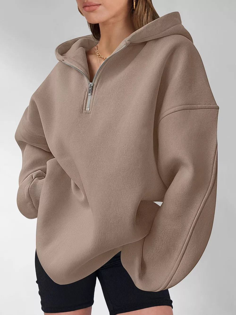 Oversized Quarter-zip Hoodie in Black