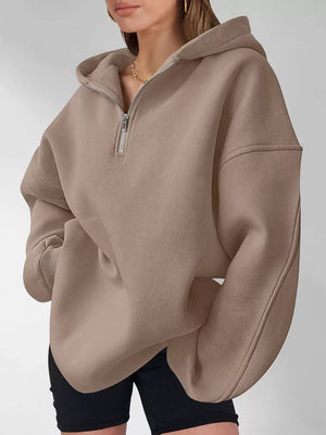 Oversized Quarter-zip Hoodie in Black