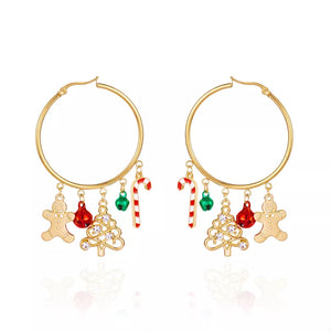 earrings in Gold with christmas-themed charms and charms