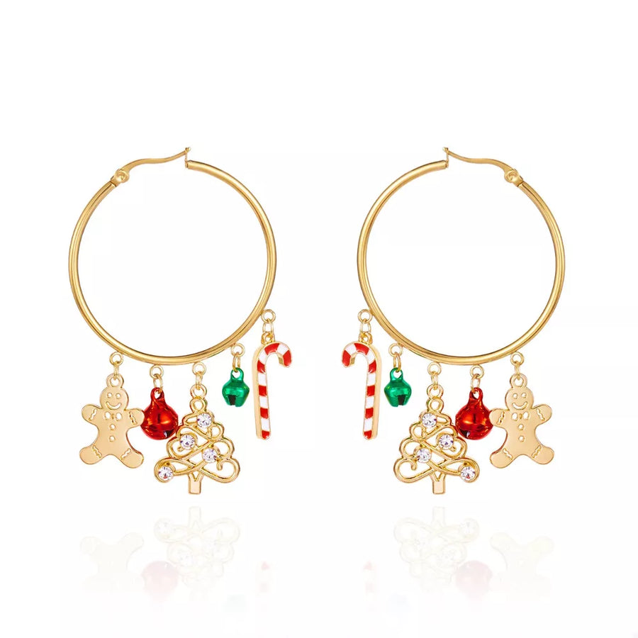 earrings in Gold with christmas-themed charms and charms